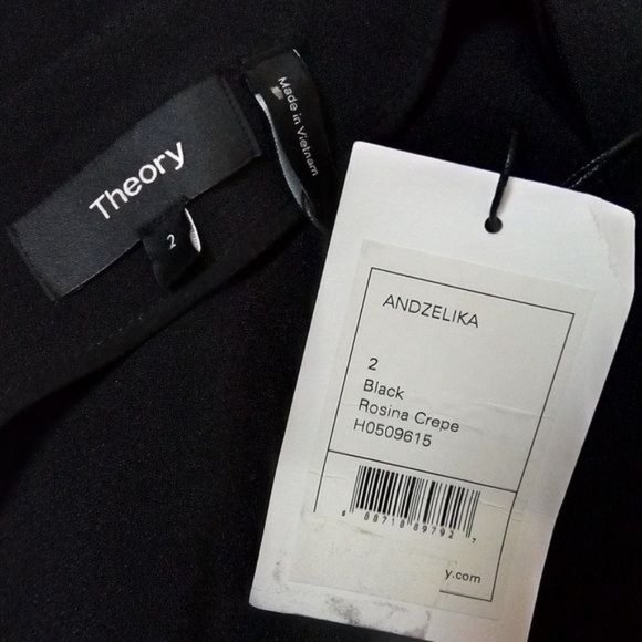 Theory | ‘Andzelika’ Black Ruffled Crepe Split Sleeve V-Back Midi Shift Dress - Picture 6 of 8